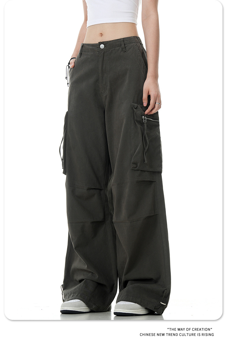 Vintage Multi-Pocket Slim Straight Loose Wide-Leg Casual Paratrooper Trousers
