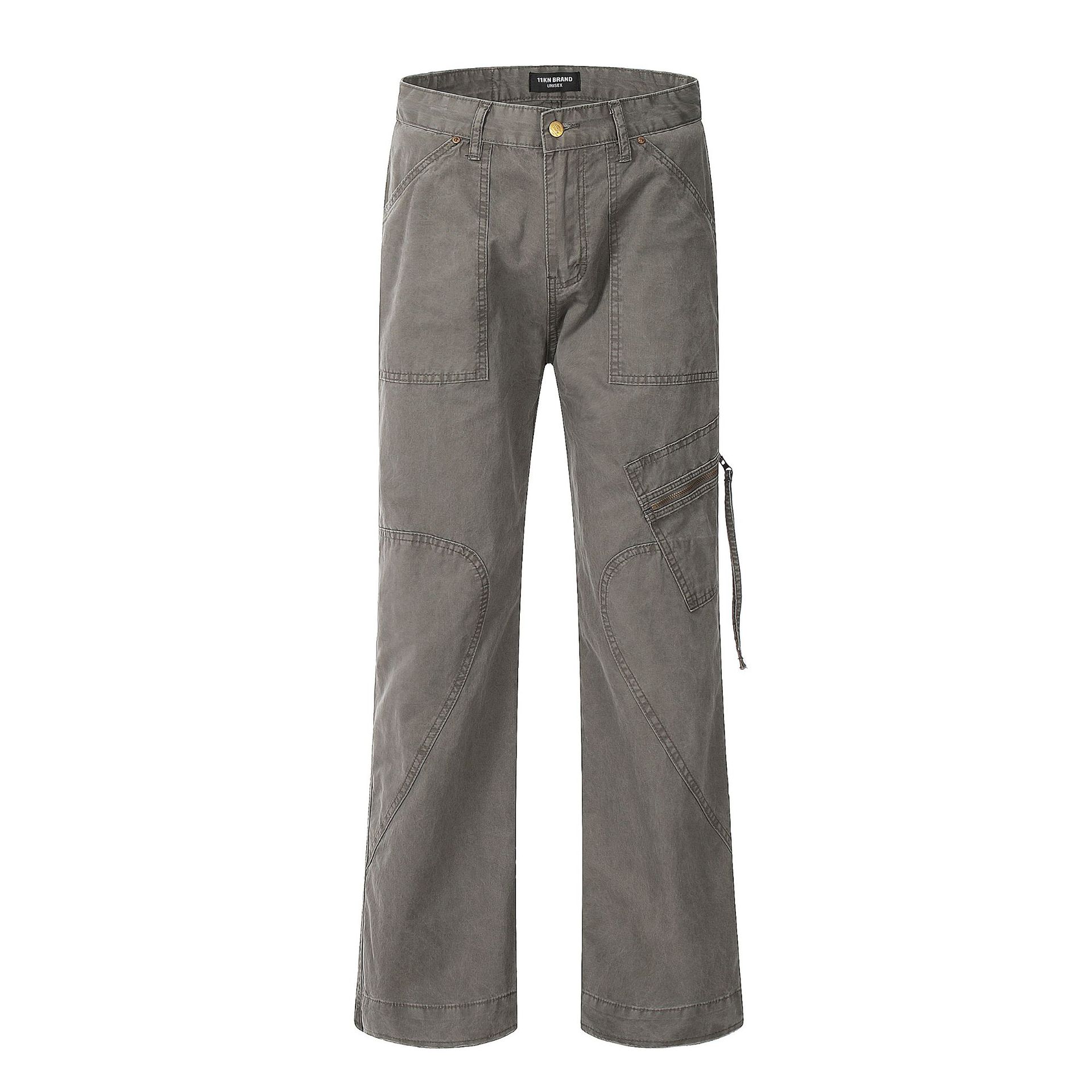 Multi-Pocket Work Pants Loose Straight Leg Casual Wide Leg Trousers for Men and Women