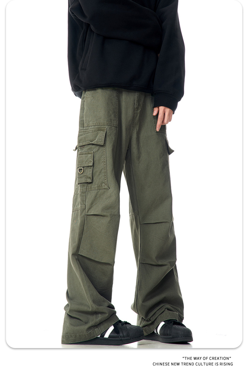 Faded Vintage Pleated Trendy Loose Fit Straight Leg Wide Leg Casual Trousers for Men and Women