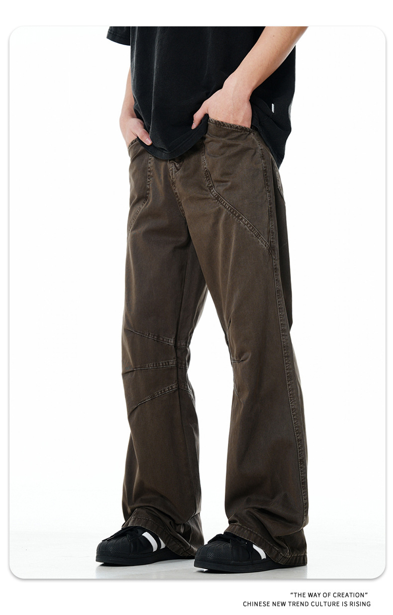 Three-Dimensional Vintage Washed Look Slimming Trendy Pile Straight Leg Casual Long Pants