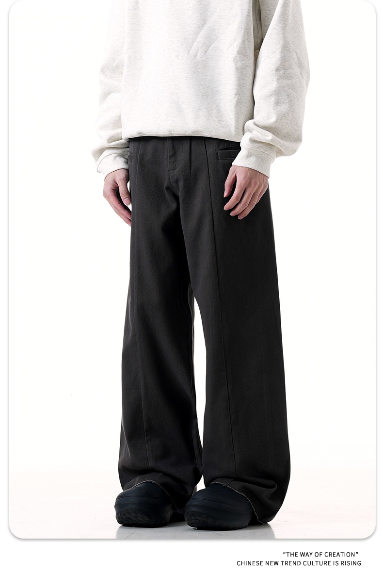 Deconstructed Washed Slim Wide-Leg Three-Dimensional Casual Long Pants