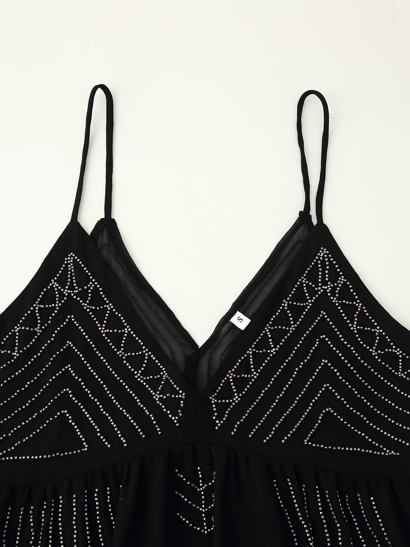 Charcoal Polyester Plunge Front Embellished Vest