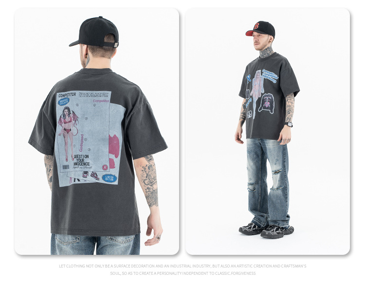 Vintage Washed Casual Round Neck Short Sleeve T-Shirt for Men