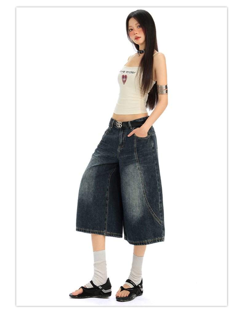 Women's Denim Pants Dark Color Versatile Loose Wide-Leg Design Sense Straight Leg Pants