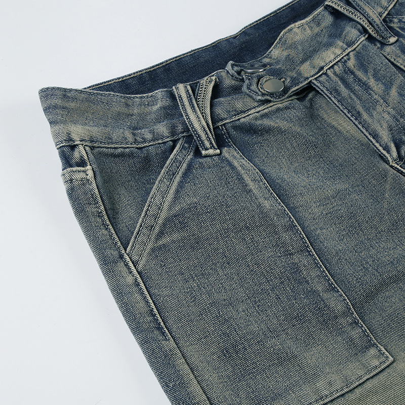 Low waist irregular split line pocket jeans
