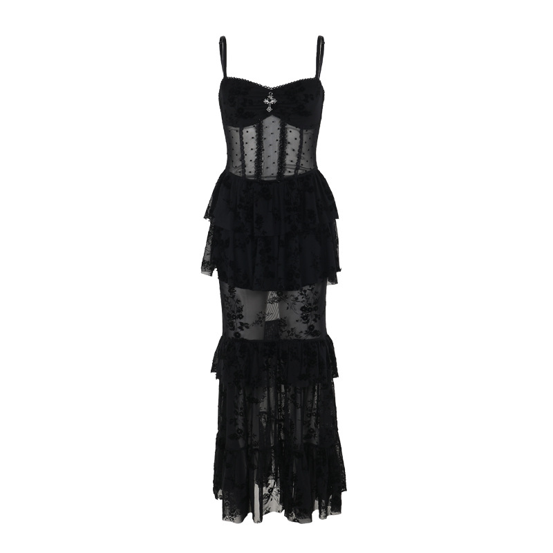 Ladies Sexy Sleeveless Collarless Solid Polyester Maxi Dress