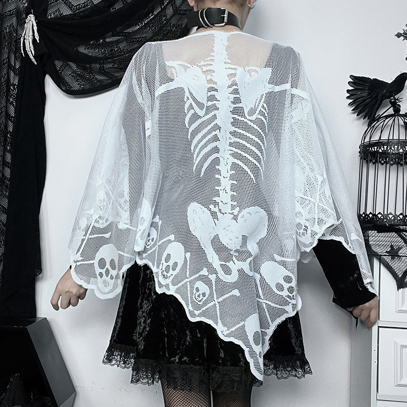 Sexy One-Shoulder Skeleton Print Cape
