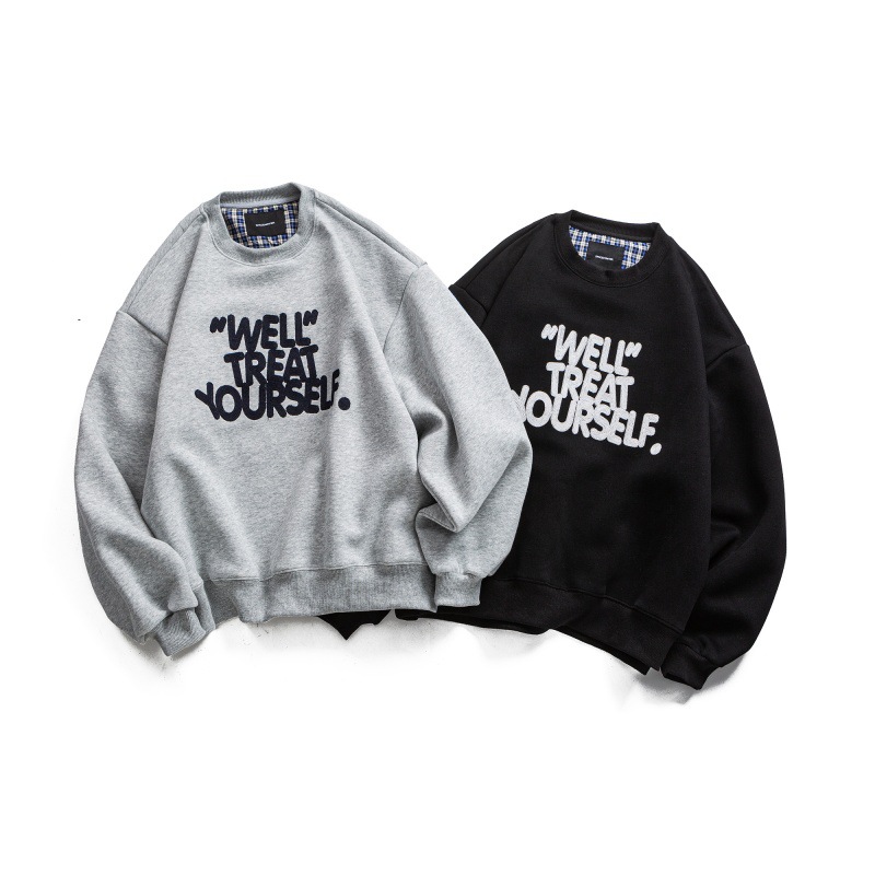 Japanese Vintage Typography Stitched Crew Oversized Hoodie