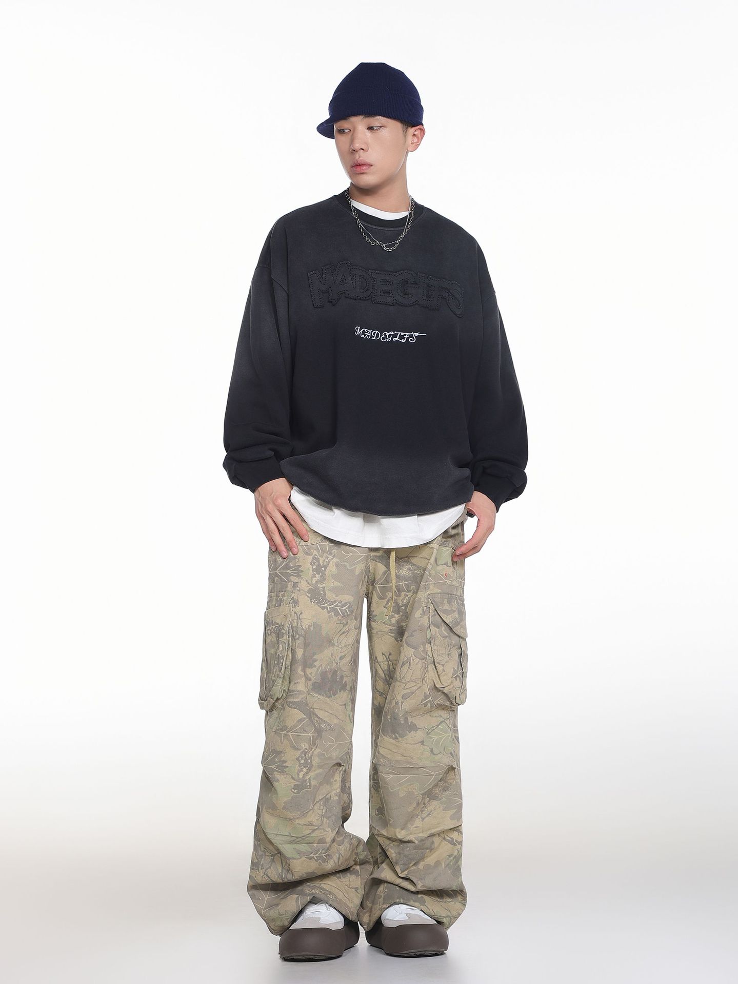 Menswear Oversized Acid Wash Ombre Embellished Hoodie