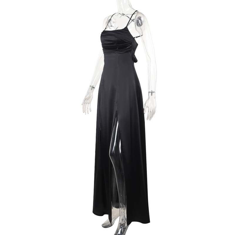 Polyester Box Neck Gathered Split Dress