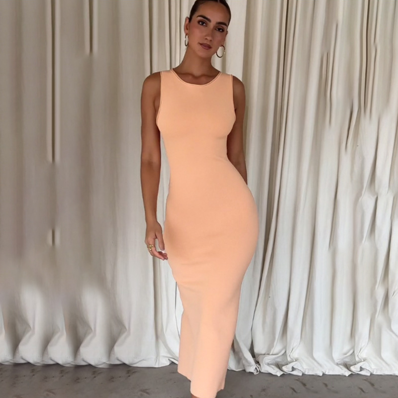 Sleeveless Round Neck Straight Polyester Spandex Dress