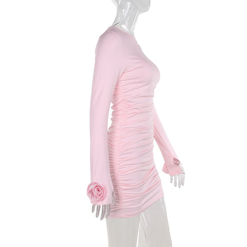 Round Neck Full Sleeve 3D Petal Hip-Hugging Dress