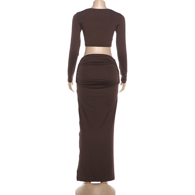 Scoop Bold Cutout Thigh-High Split Wrist-Length Sleeve Dress