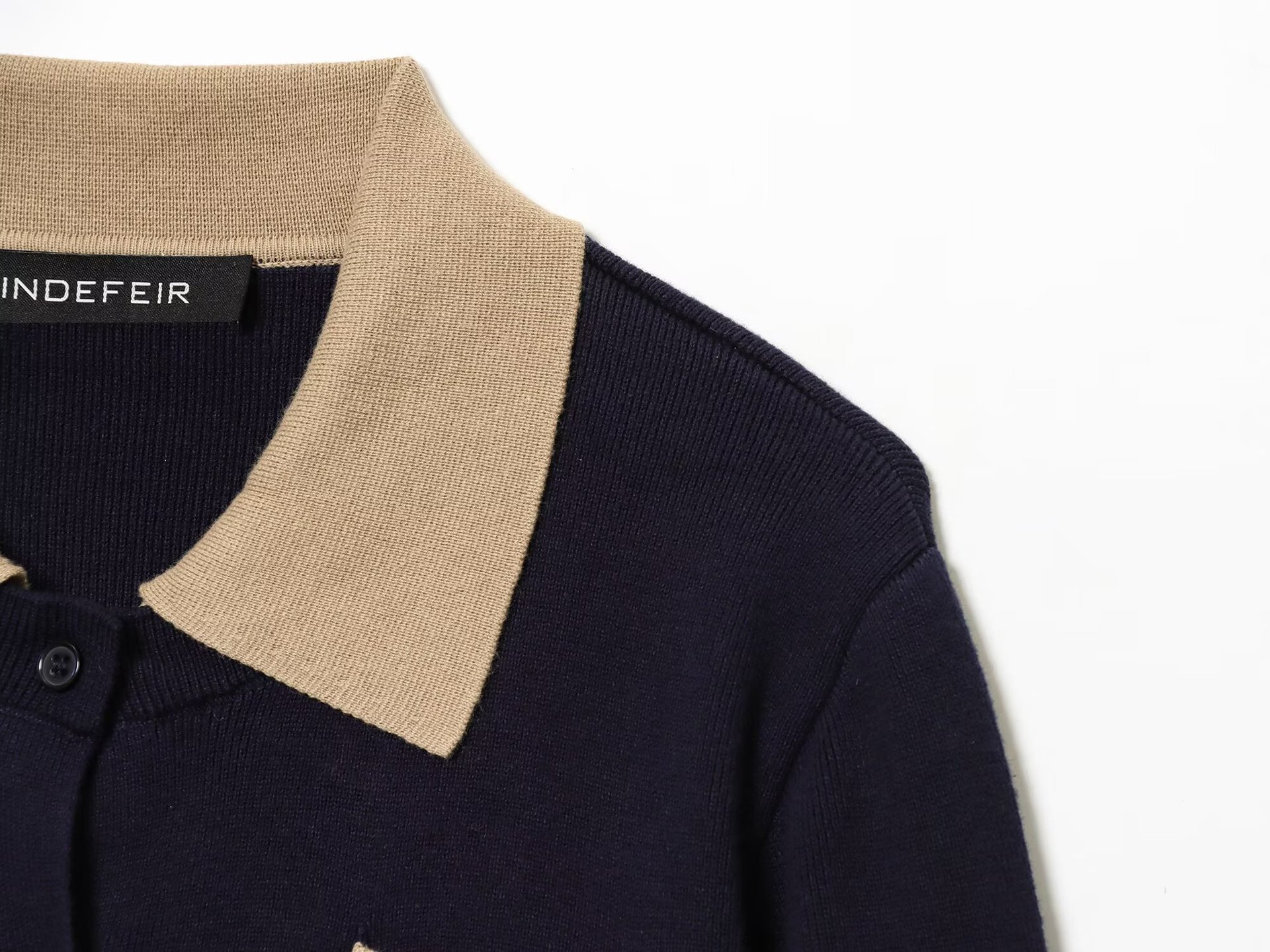Color blocked patchwork polo collar knit sweater