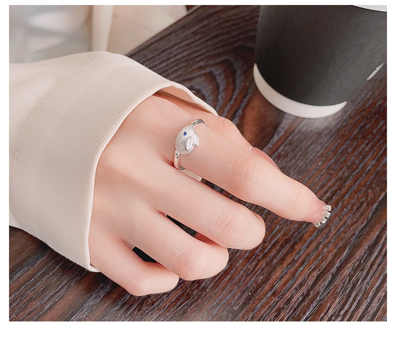 S925 Sterling Silver Little Fresh Rabbit Year of Life Cute Little White Rabbit Jade Rabbit Style Open Ring