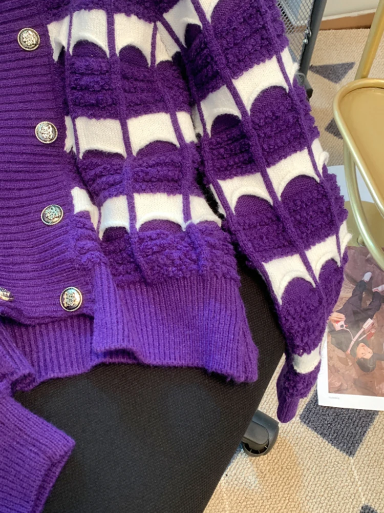 Oversized Overlap Front Two-Tone Acrylic Sweater
