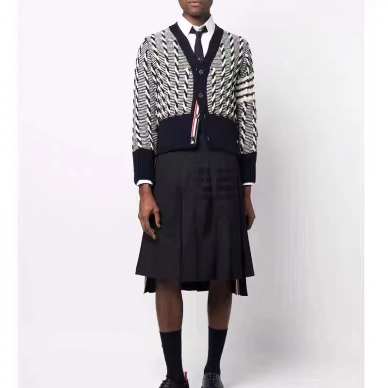 Low Neck Polyester Stripe Button Front Cardigan