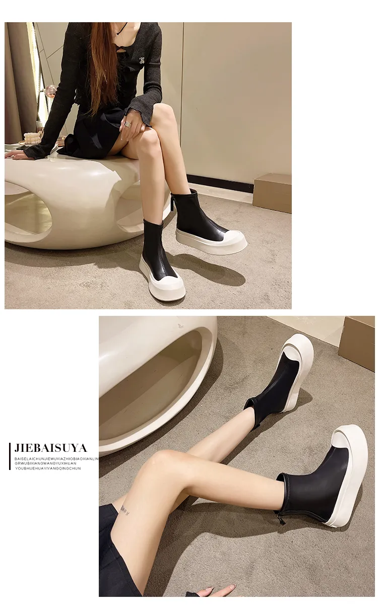 Winter New Thick Bottom Zipper Designer Women's Naked Boots Fashion Cute Casual Versatile Women's Flat Shoes Sexy Chelsea Boots