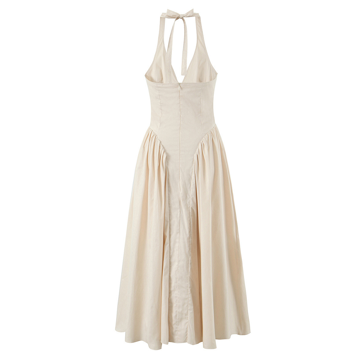 Backless hanging neck solid color waist cinched dress for women