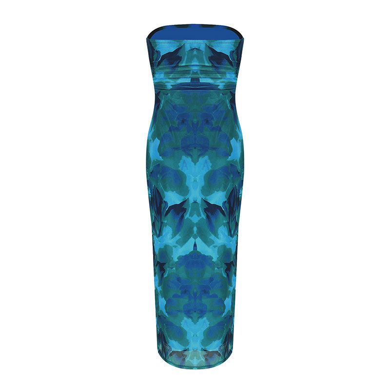 Polyester Asymmetric Neck Patterned Vent Dress