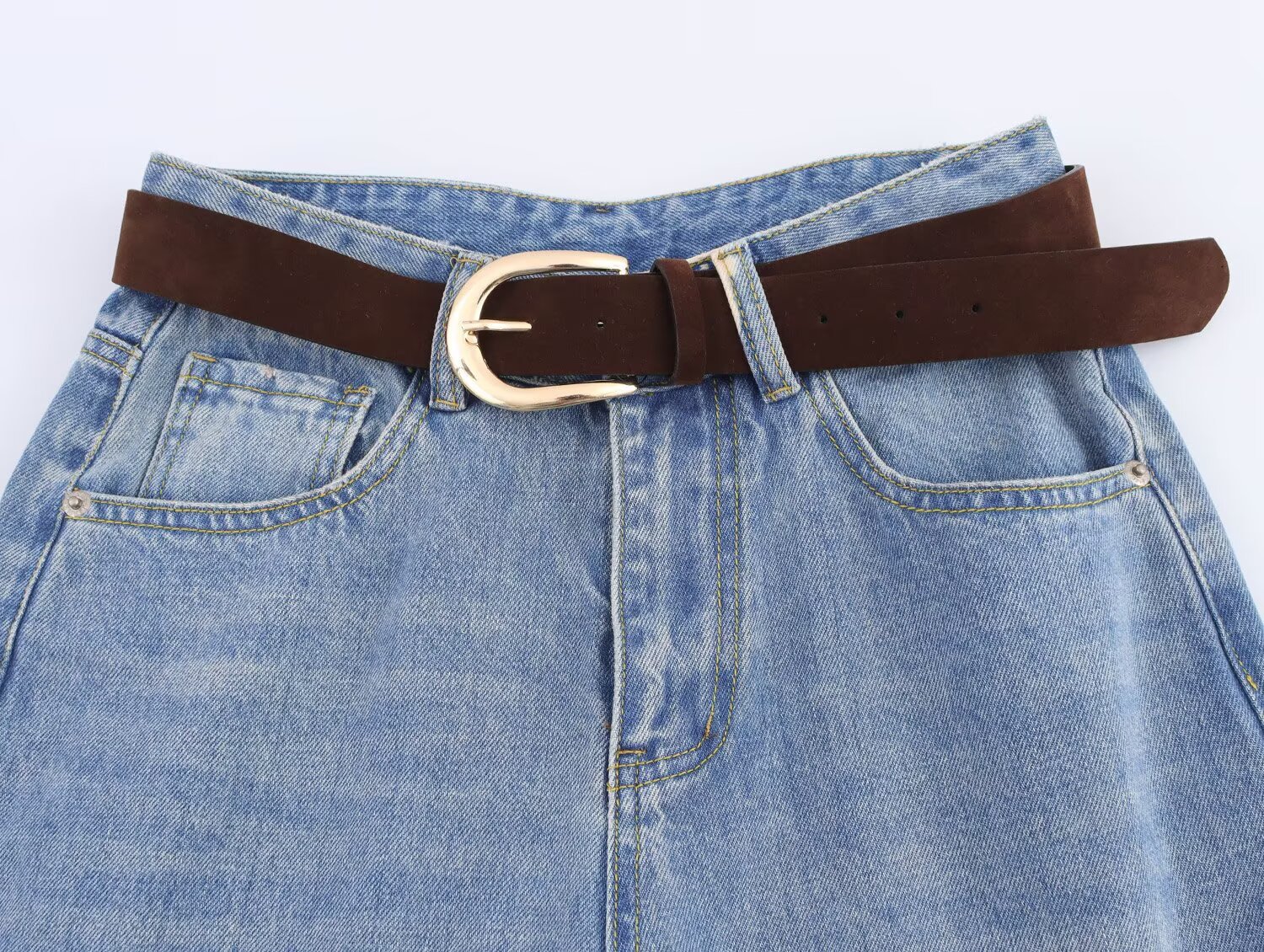 Casual versatile belt made of vintage denim and radish pants for women
