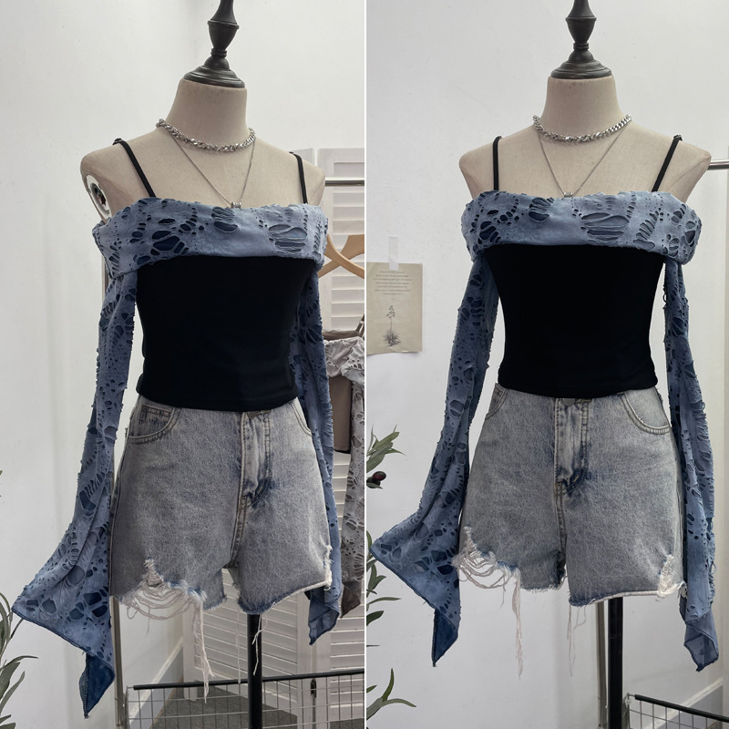 Cutout Full Sleeve Cropped T-Shirt