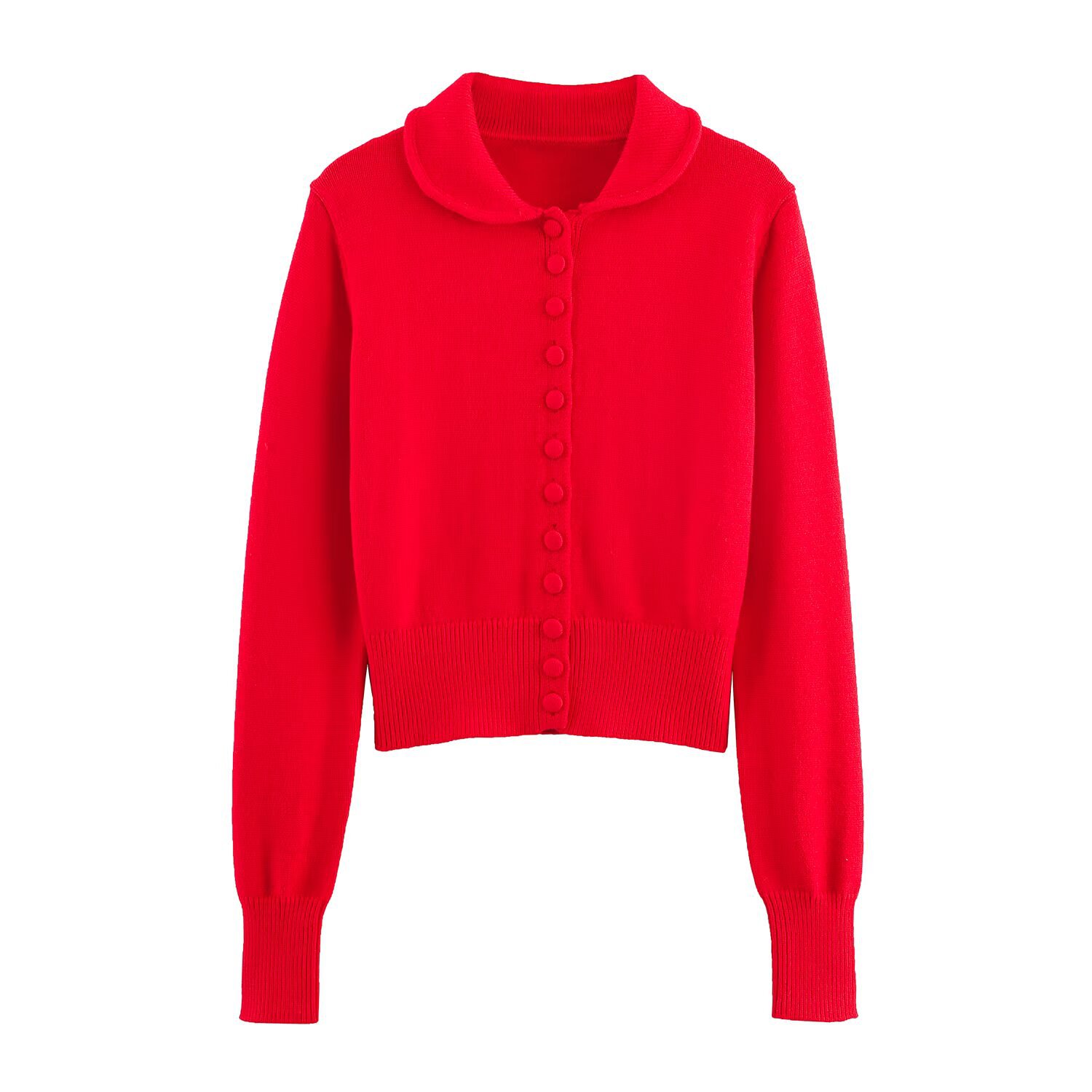 Plain Peter Pan Neck Button-Front Full Sleeve Sweater