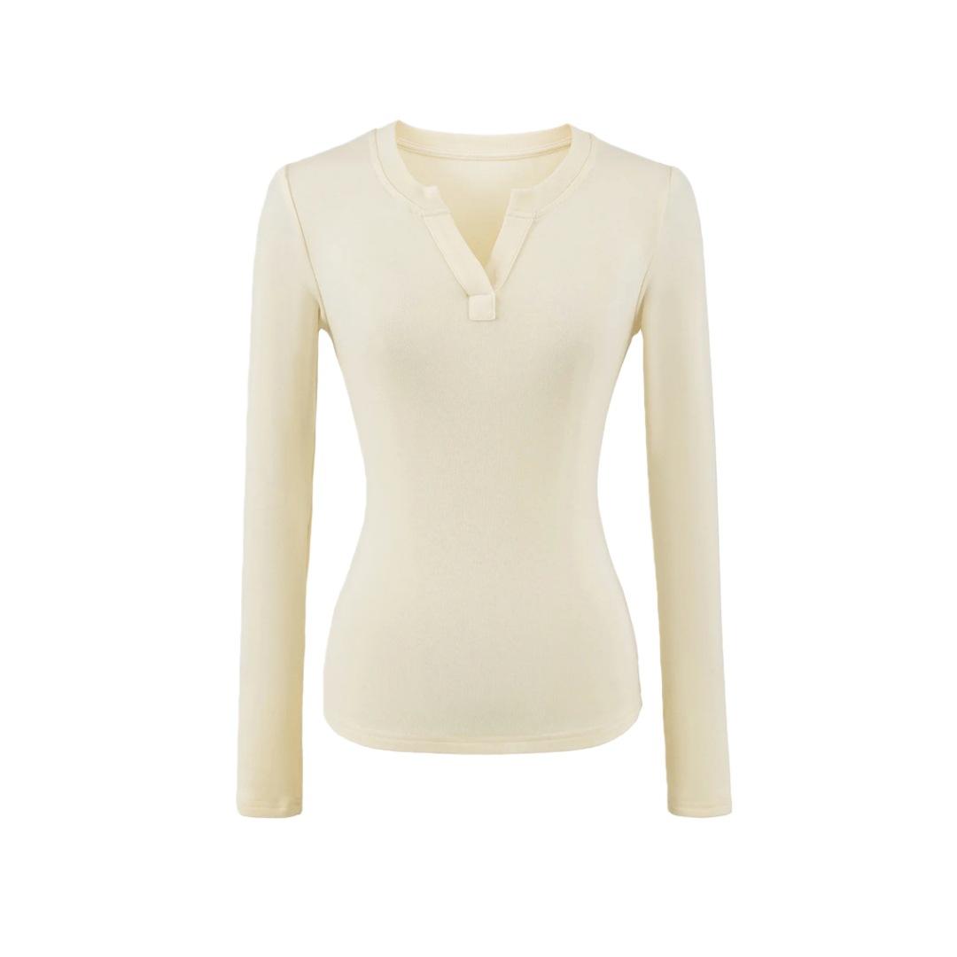 Private Lady Slim Fit Plunge Plain Wrist-Length Tee