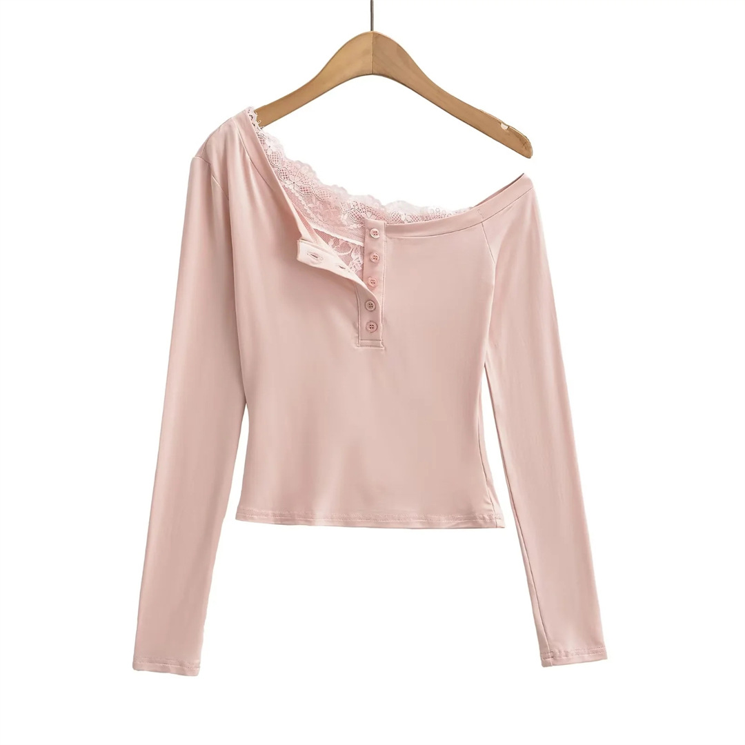 Ladies Plain Fitted Wrist-Length Angled Neck Tee