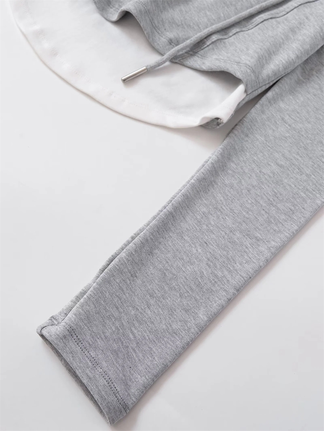 Layered Asymmetric Crop Hoodie - Cord & Concealed Zip