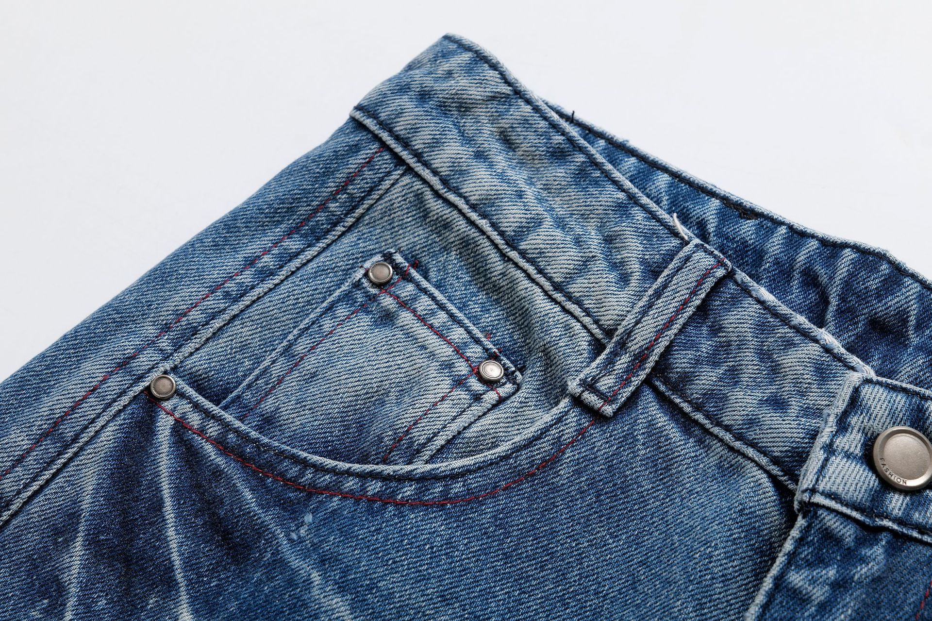 Casual loose slimming high waist wide leg scratch long jeans