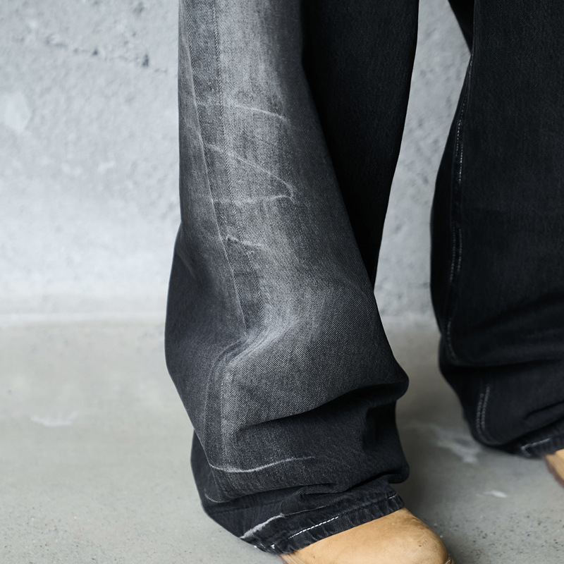 Vintage Washed Lightning Pattern Straight Leg Jeans Men High Quality Gradient Trendy Brand Wide Leg Pants
