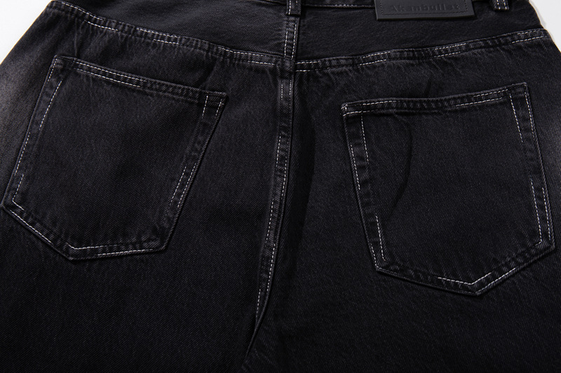 Vintage Washed Lightning Pattern Straight Leg Jeans Men High Quality Gradient Trendy Brand Wide Leg Pants