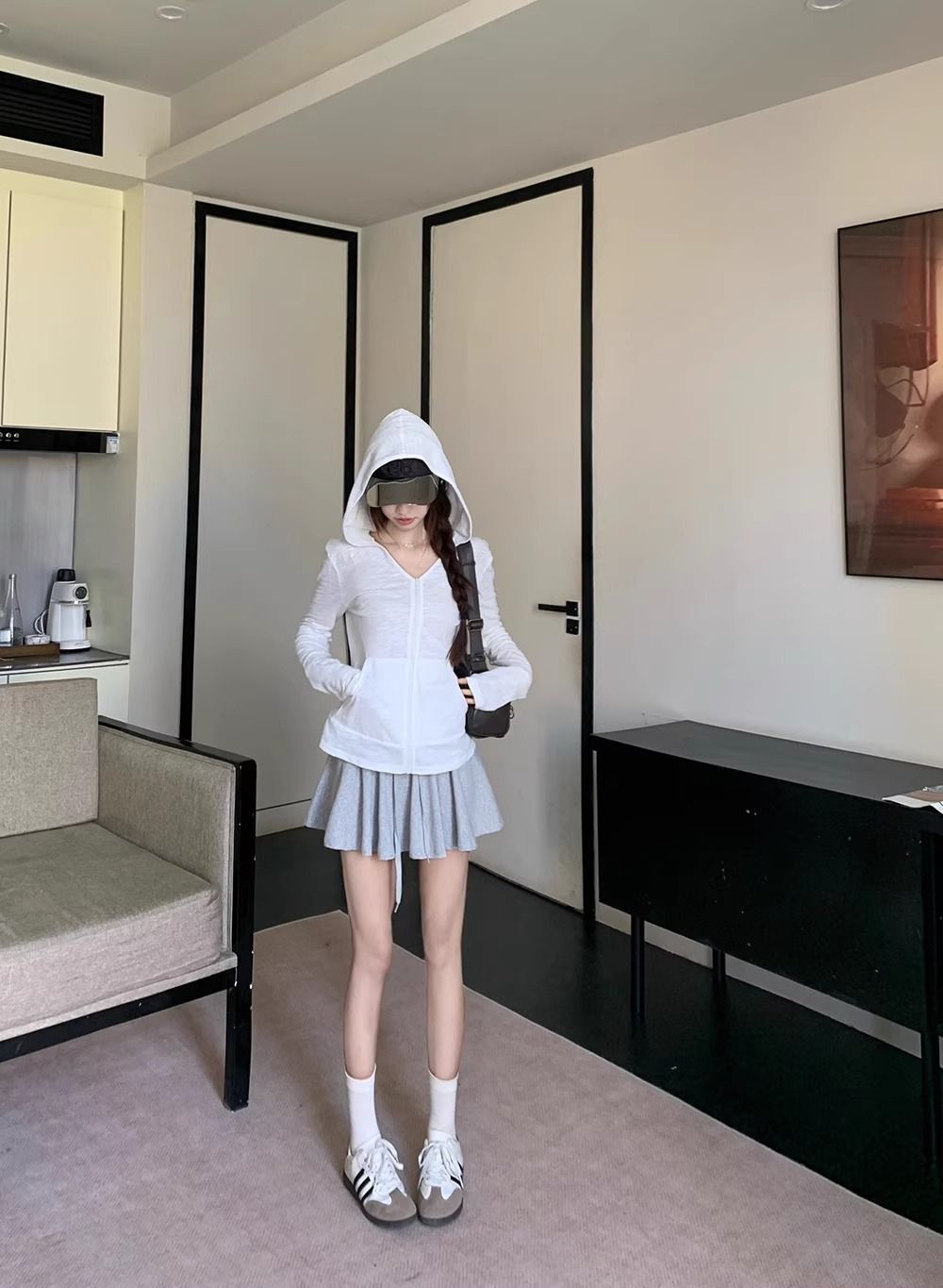 Cream Korean-Japanese Cardigan UV Hood Jacket