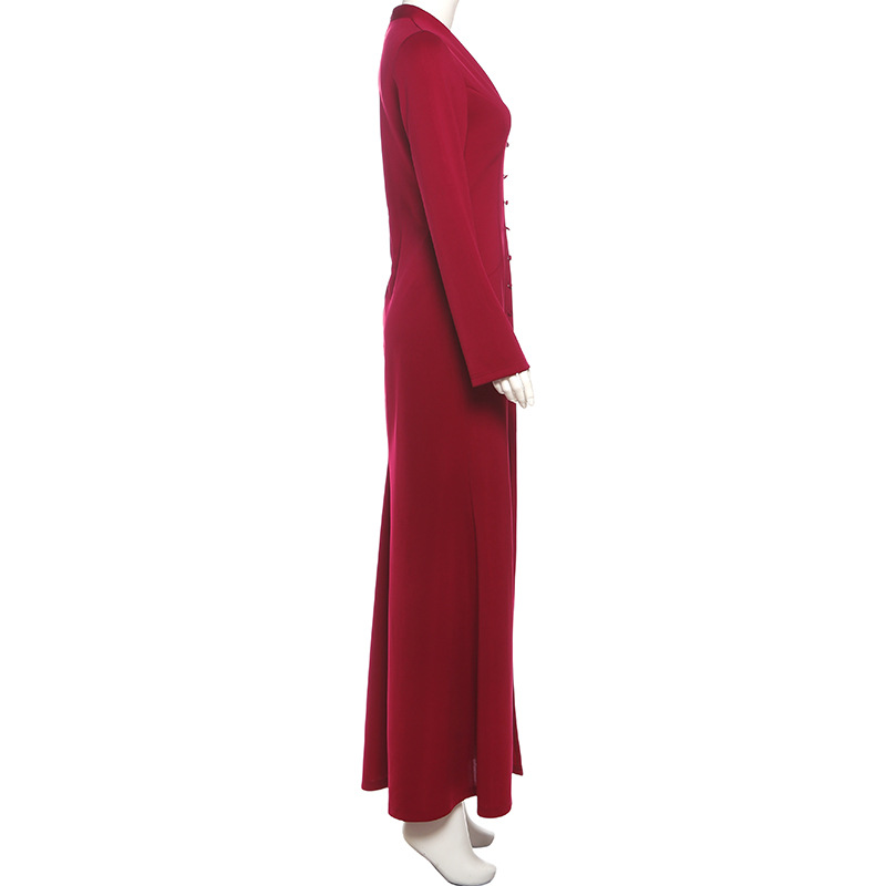 Plunging Neckline Long Sleeve Cinched Torso Vented Dress