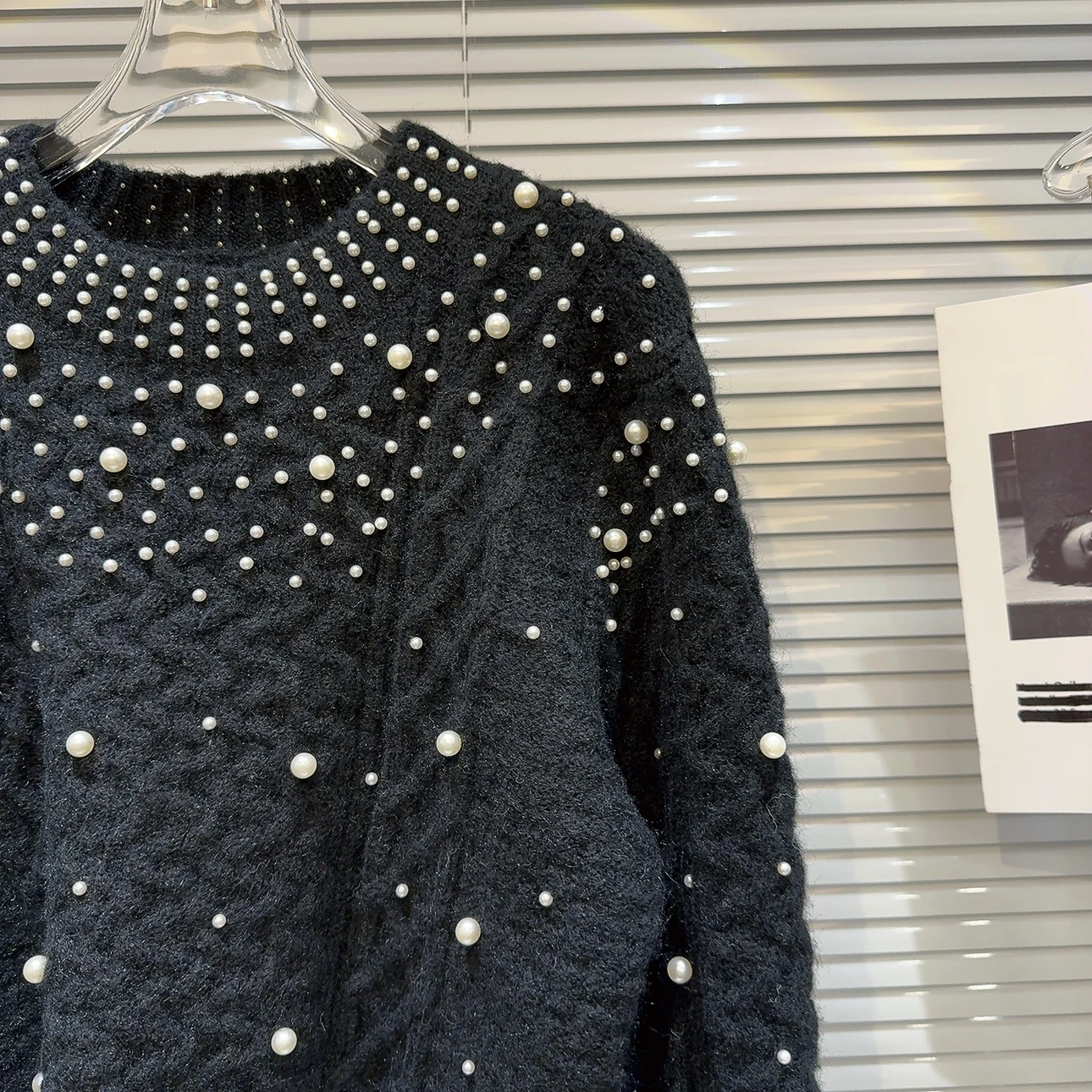 Ladies Beaded Mesh Crew Sweater