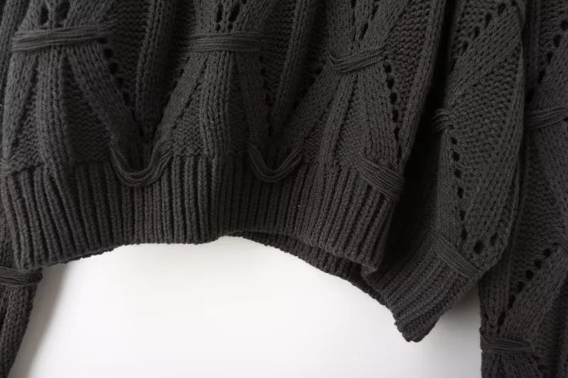 Ladies Relaxed Crew Neck Plain Openwork Sweater