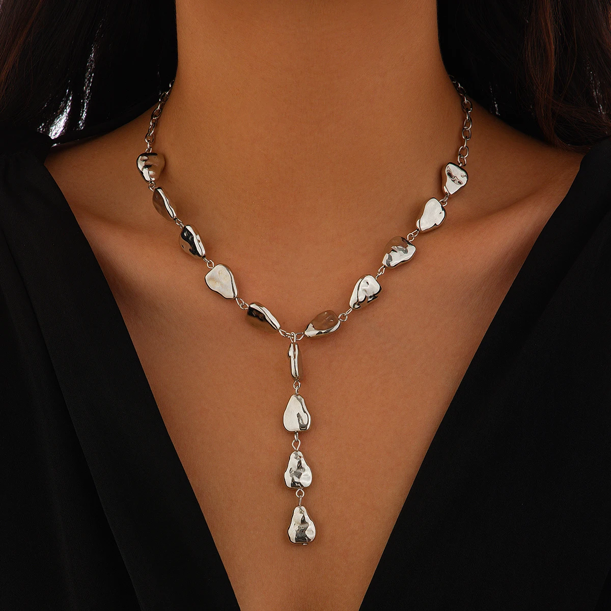 Ingemark Sexy Water Drop Plastic Beans Pendant Choker Necklace Fashion Statement Goth Y Shape Long Tassel Chain Neck Jewelry New