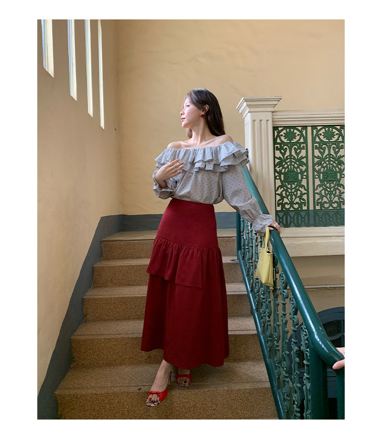 Wave Point Asymmetric Scalloped Long Sleeve Shirt