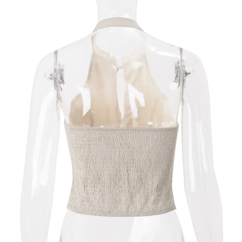 European and American Style Women's Fashion Street Design Sense Retro Fitted Backless Short Top