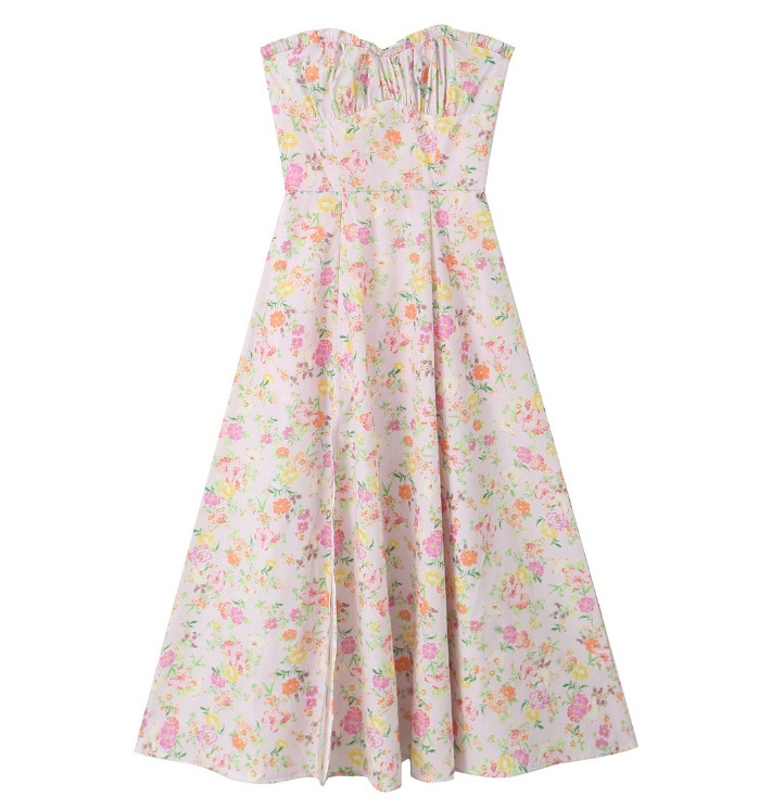 Women's Clothing Floral Fishbone Tie Strap Top + Tube Top Dress Set