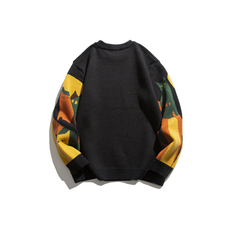 Japanese Workwear Oversized Color Block Long Sleeve Sweater
