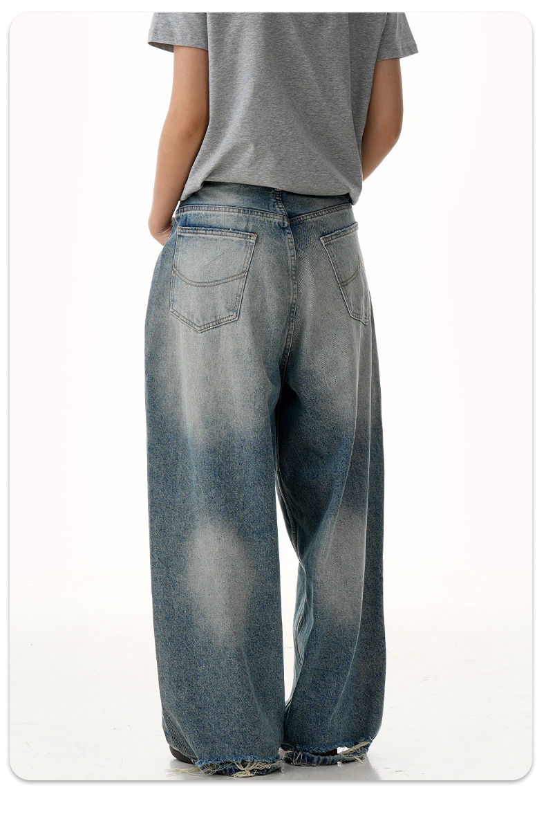 Jeans for Men and Women with Knife-Cut Destruction Loose Fit Casual Long Pants