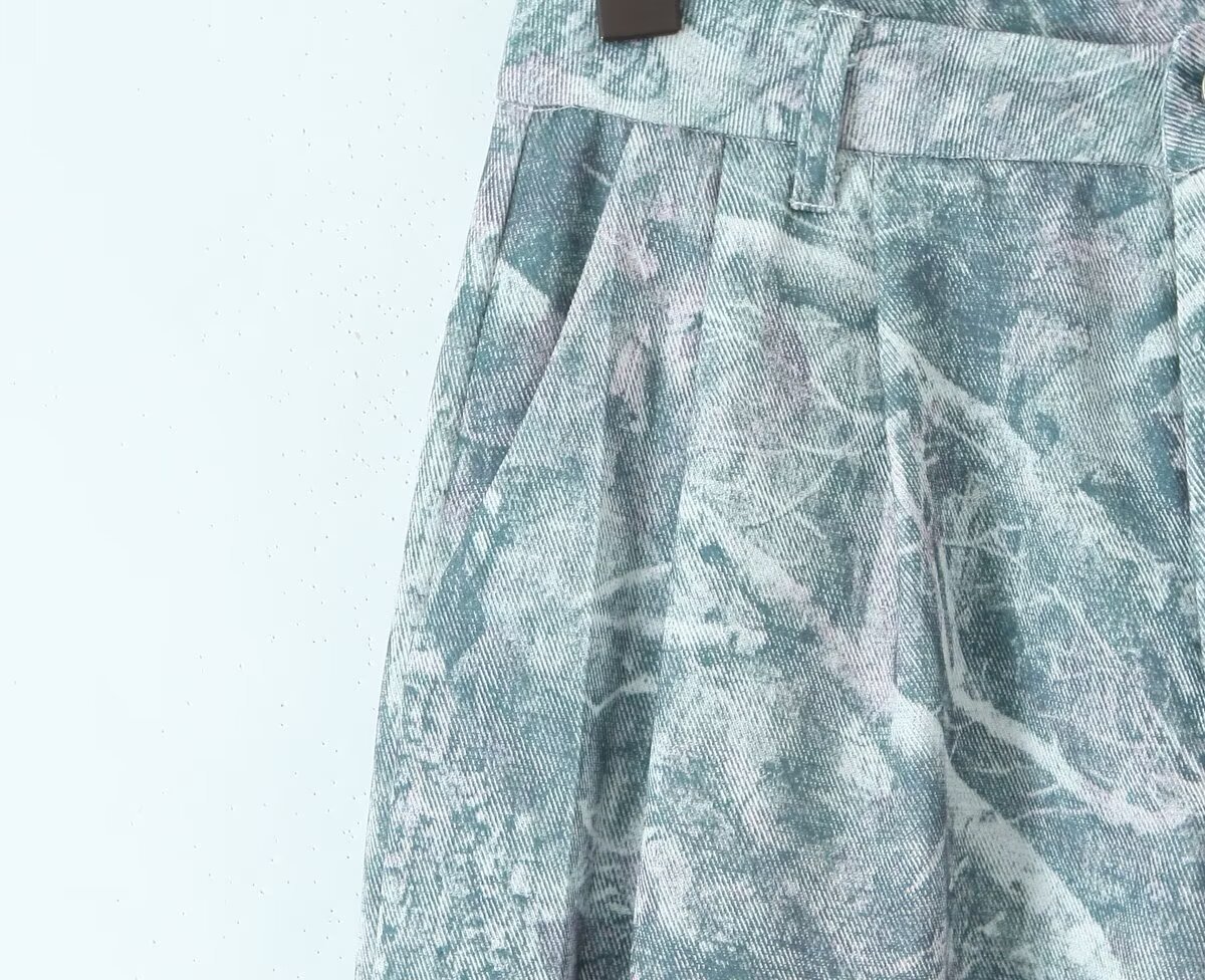 Buckle Abstract Geometric Line Sense Wide Leg Pants Female