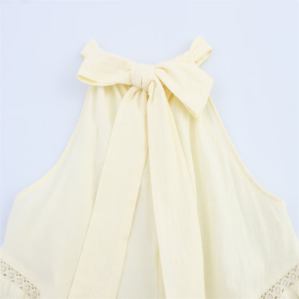 Ladies Embellished Crew Neck Polyester Ribbon-Tie Vest