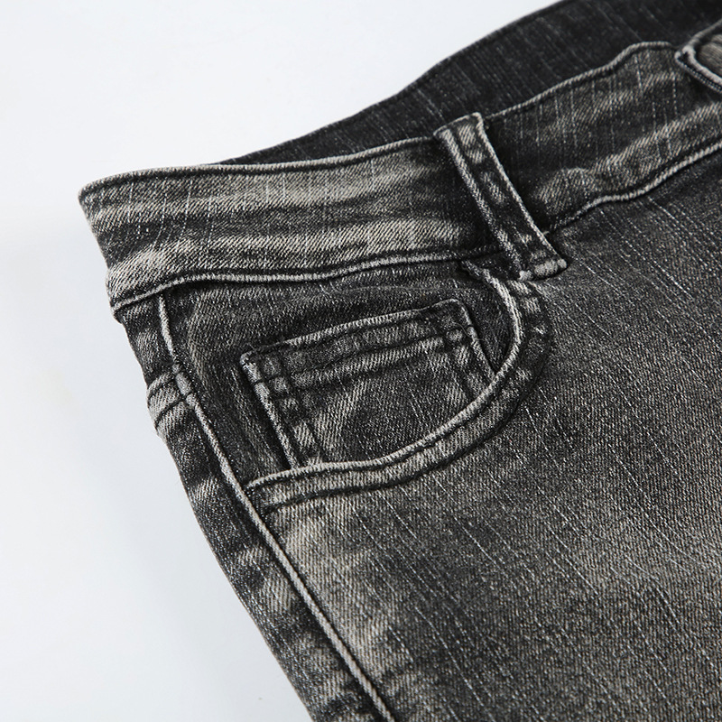 Bead embroidery floral design for vintage washed micro flared jeans