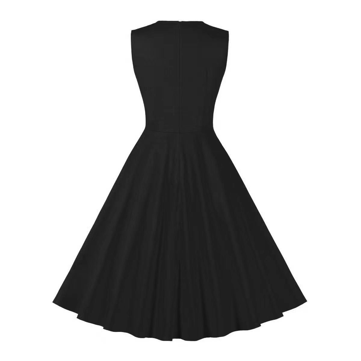 V-Shaped Neck Sleeve-Free Checkered A-Line High-Waist Midi Dress