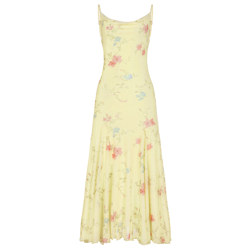 High Waist Draped Garden Print Maxi Dress