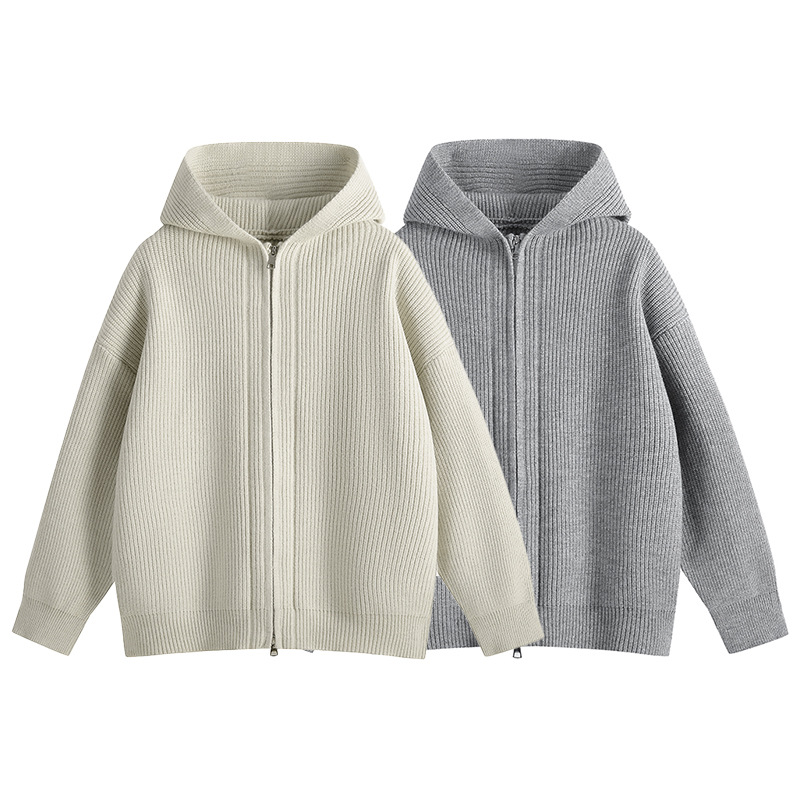 Plain Textured Open Front Hood Jacket