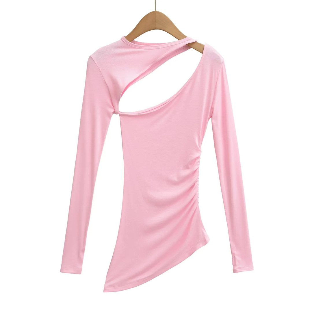 Irregular Collar Slim Removable Strap Full Arm Top